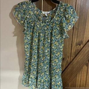Sundance Floral Blouse with Ruffle Sleeves - Green and Yellow